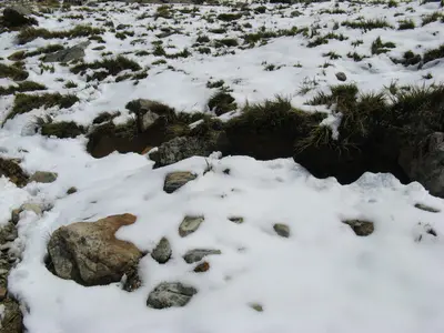 Erste Schneefelder am Weg